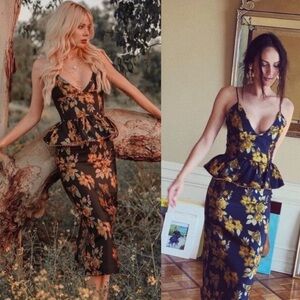 V. Chapman Baroque Love Rose Floral Midi Corset Dress